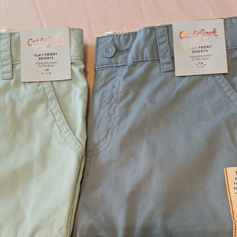Cat & Jack Flat-Front Shorts in Blue and Green (2)pairs - Picture 1 of 3